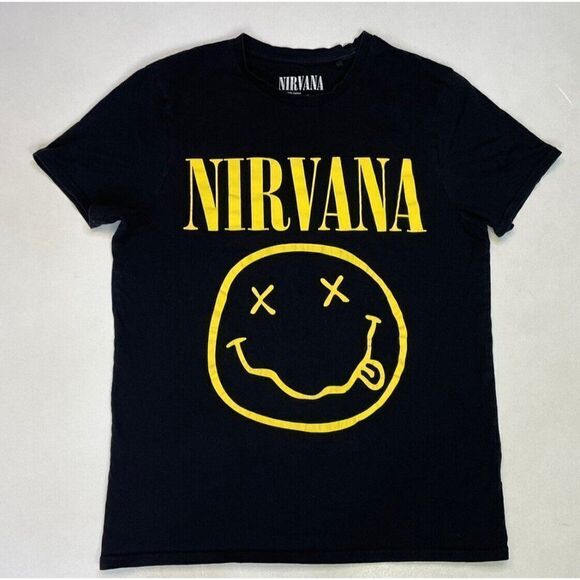 Nirvana Logo Graphic T-shirt Men Medium Black Short Sleeve Music - Picture 1 of 5